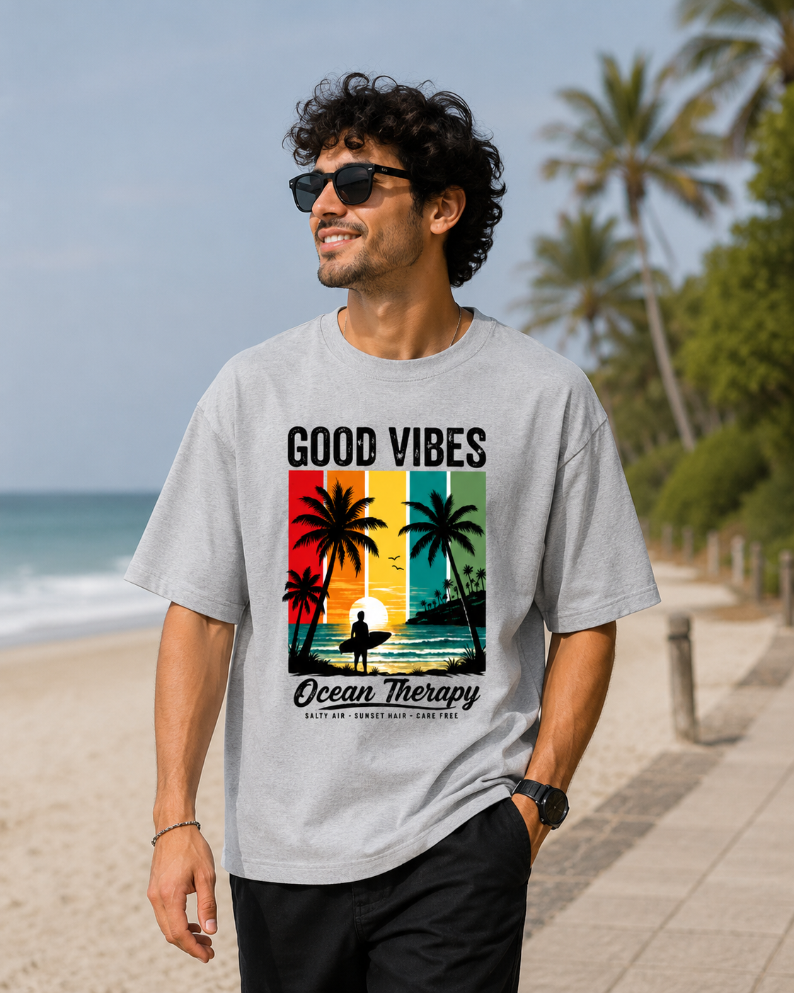 Good Vibes Ocean Therapy Printed – Unisex Oversized Classic T-Shirt