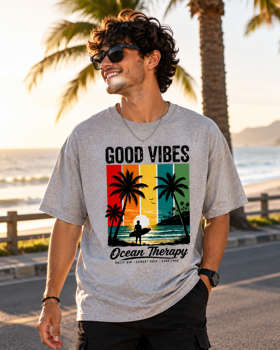 Good Vibes Ocean Therapy Printed – Unisex Oversized Classic T-Shirt