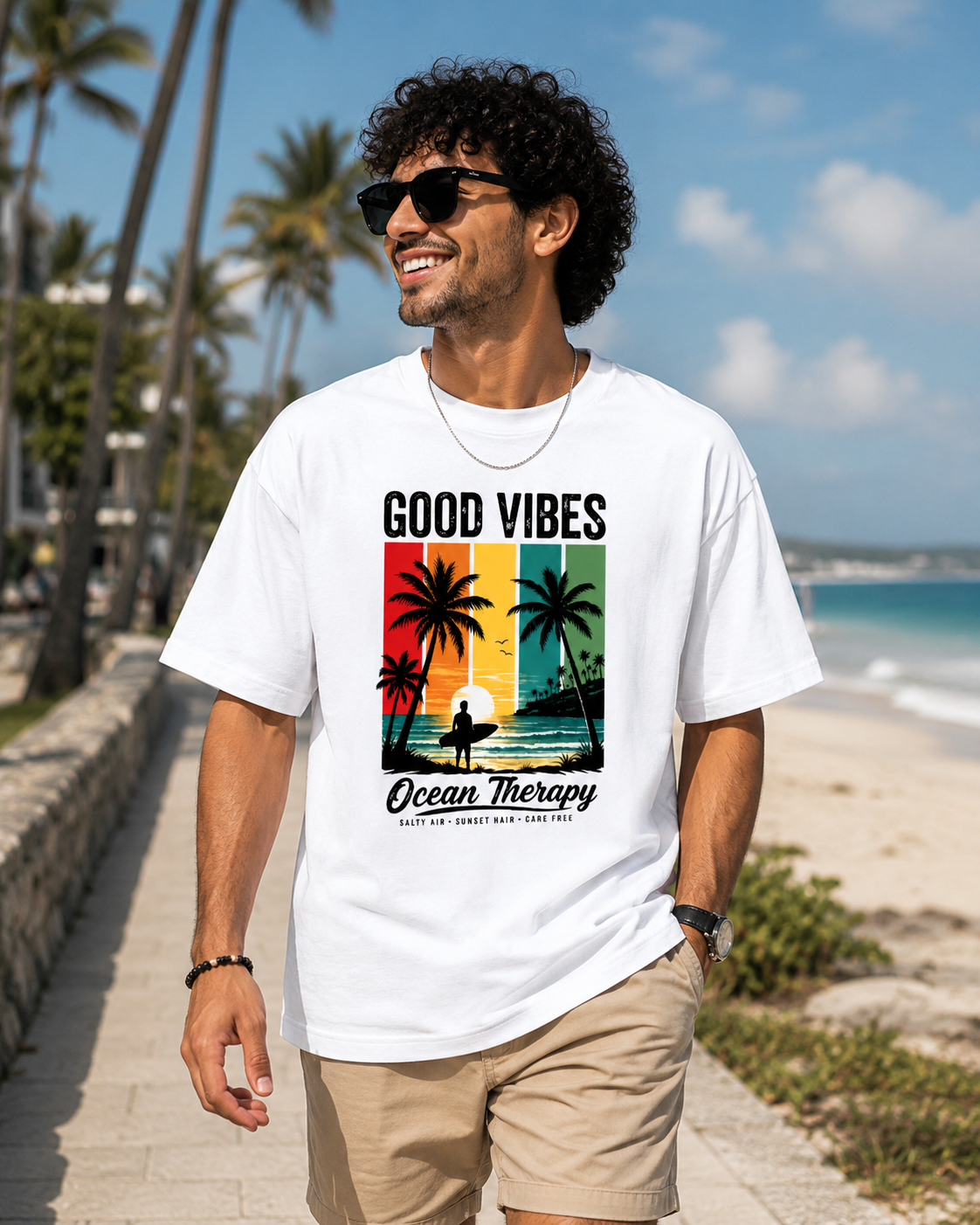 Good Vibes Ocean Therapy Printed – Unisex Oversized Classic T-Shirt