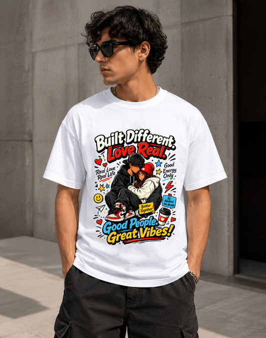 Built Different • Love Real • Good People Great Vibes – Unisex Standard Crew T-Shirt
