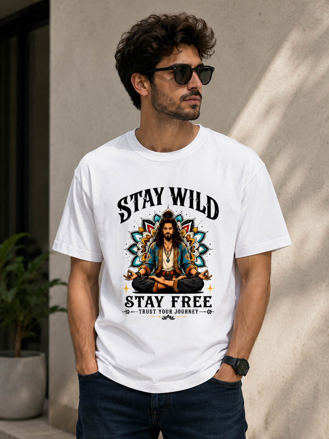 Stay Wild With Yoga Men | Unisex Standard Crew T-Shirt | 100% Cotton 180 GSM