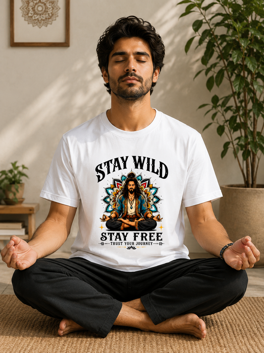 Stay Wild With Yoga Men | Unisex Standard Crew T-Shirt | 100% Cotton 180 GSM